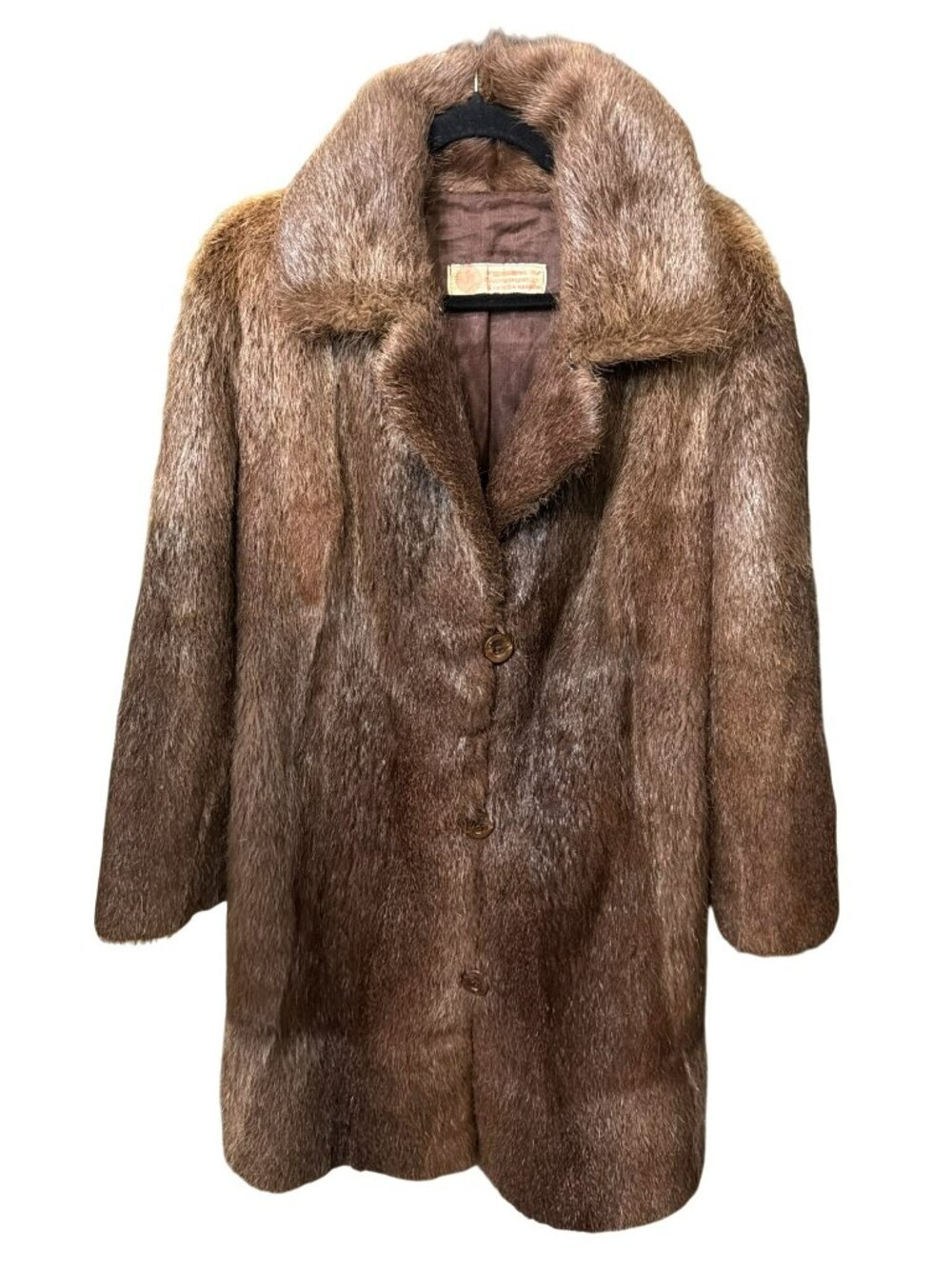 Vintage Brown Genuine Fur 3/4 Length Coat Great Condition Large